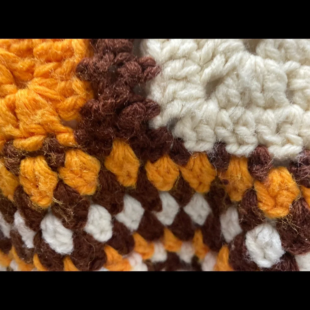 Handmade Orange and Cream Crochet Granny Square Throw - Brand